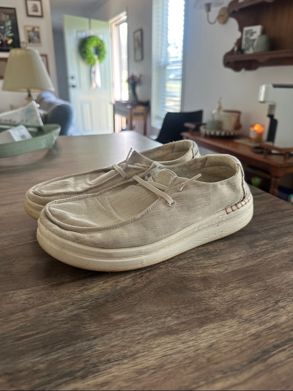 Hey Dude Beige Canvas Casual Slip-On Shoes